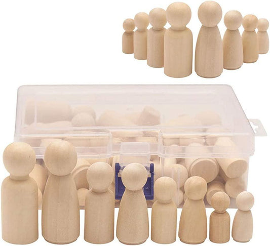 50 Pack Unfinished Wooden Peg Dolls, Peg People, Doll Bodies, Wooden Figures, Decorative Peg Doll People for Kids DIY - WoodArtSupply