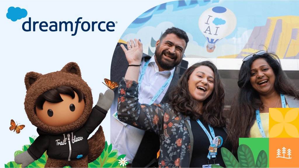 Eine Gruppe lächelnder Menschen bei der Dreamforce-Veranstaltung