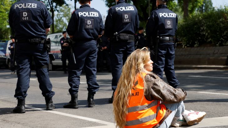 Last Generation activist in a protest in Austria