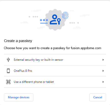 Passkey for Appdome -Windows passkey create a passkey