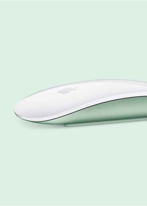 A close-up of the green Magic Mouse.