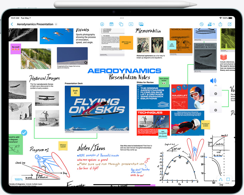 Vaakasuunnassa oleva iPad Air, johon on kiinnitetty Apple Pencil Pro