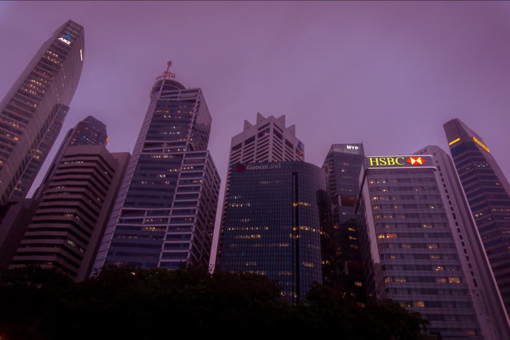 City Skyline of Skyscrapers from the Ground