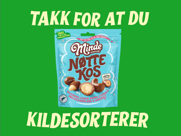 Nå bruker vi mindre emballasje for å pakke inn Minde Sjokolade Nøttekos!