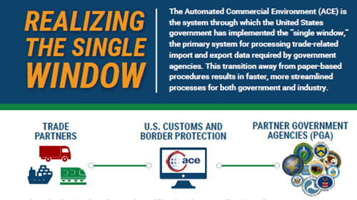 Screenshot of the "Realizing SIngle Window" infographic which depicts the results of the ACE portal usage.