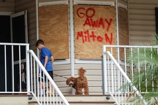 home boarded up for hurricane milton