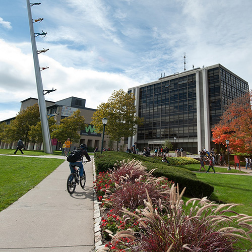 A photo of the campus looking from Fifth Avenue