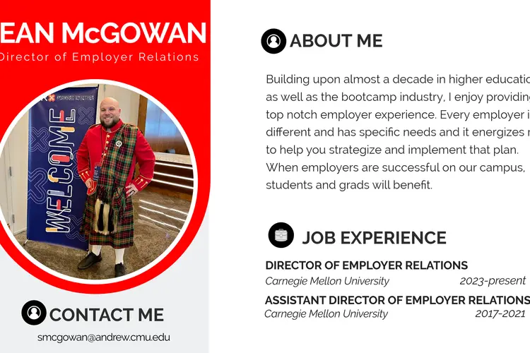 A sample resume for Sean McGowan, director of employer relations at Carnegie Mellon