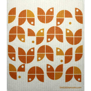 GEO FLOWERS ORANGE ON NATURAL SWEDISH DISHCLOTH | REUSABLE