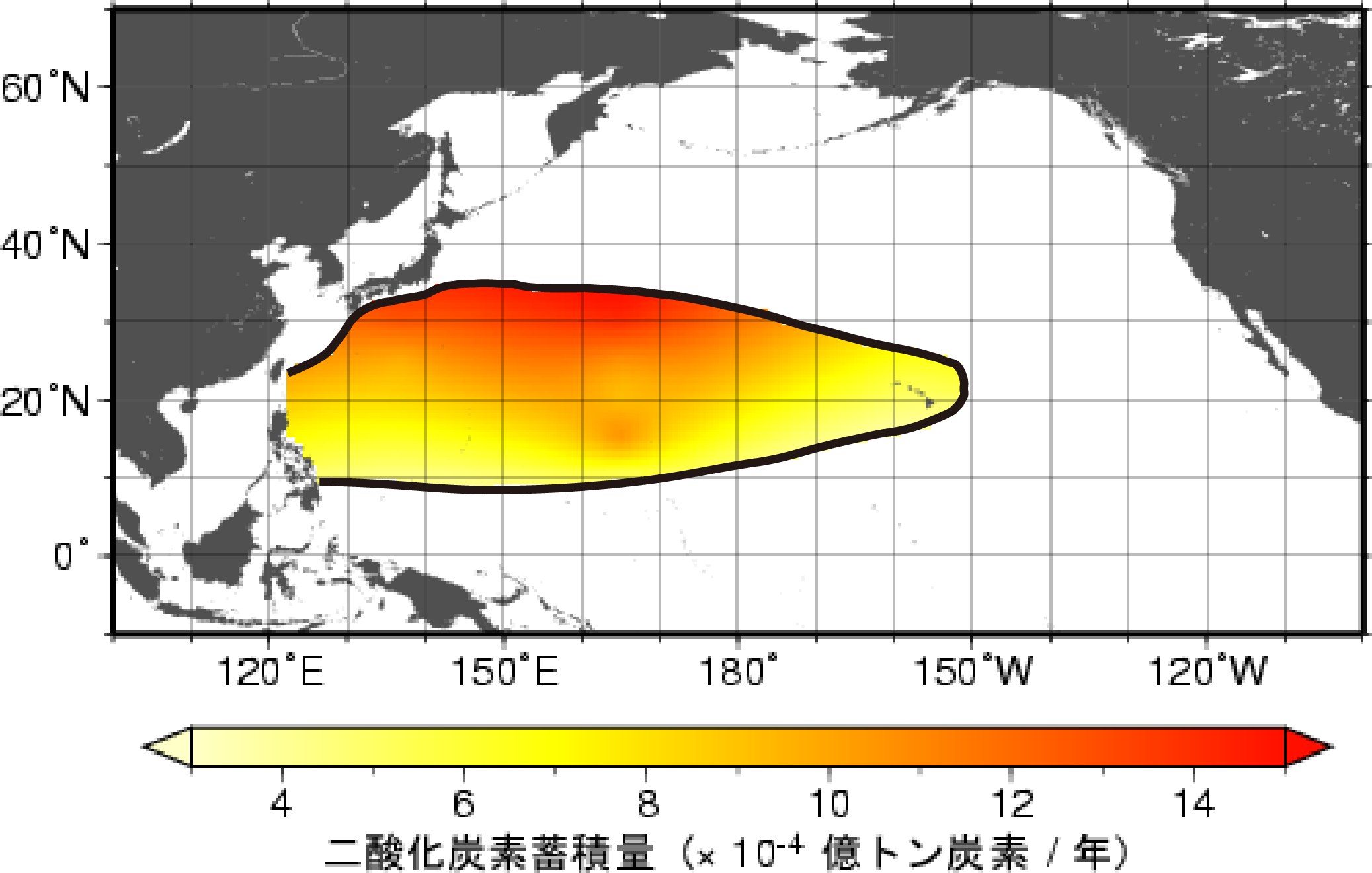 北太平洋亜熱帯循環域の二酸化炭素蓄積量のイメージ