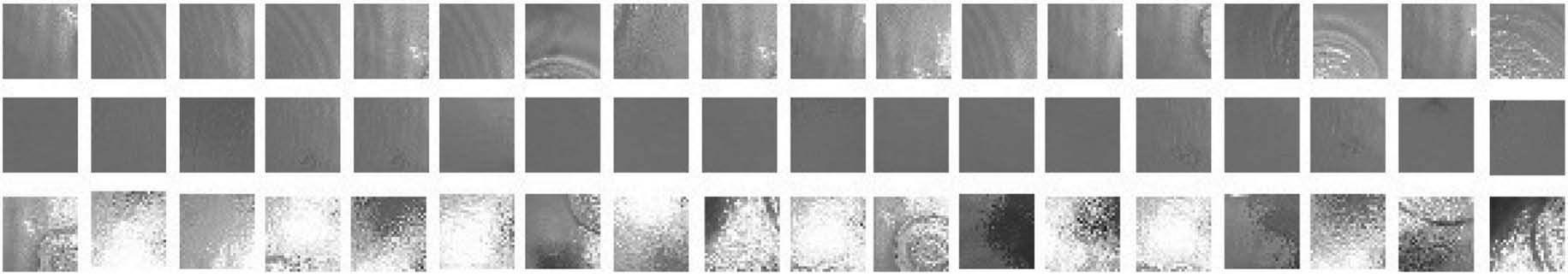 Figure 6: Image patches after binarization processing. First row represents positive samples, second row represents the negative samples and third row represents the noises.