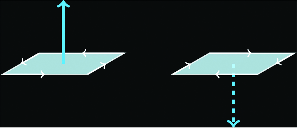 Figure 5: Spacetime as a geometric entity is considered to comprise (discrete) elemental surfaces or metrons (a term coined by the late B. Heim) that possess orientation; i.e. metrons are elemental surfaces with spin, either up or down, denoted by Δes where Δ marks the size of the metron surface. The spacetime grid comprised an extremely large number of metrons (definitely after inflation), forming practically a continuum as compared to the length scales involved in material processes and thus can be represented by a manifold; i.e. GR becomes the valid description. In other words, the spacetime lattice is a very rigid entity with regard to all energetic processes of matter. Nevertheless, this lattice is supposed to have started from a single metron. So long as the number of metrons is small, their interaction energy (potential energy) can be described by an Ising model, Est=−/21J(T)∑ijN(t)SiSj$E_{st}=-{{}^{1}/_{\!2}}\ J(T)\sum_{ij}^{N}(t)S_{i}\ S_{j}$, where SiSj=+1$S_{i}\ S_{j}=+1$ for parallel spins and SiSj=−1$S_{i}\ S_{j}=-1$ for spins that are antiparallel. The energy is minimal if all spins are parallel. For large metron numbers, when the continuum picture holds, the Ising interaction energy goes over into a (smooth) Landau–Ginzburg potential, as is known from solid state theory.