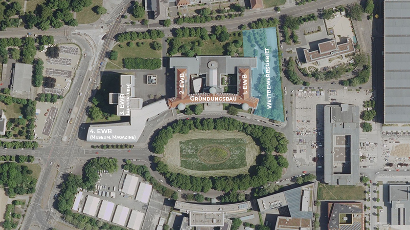 Luftbildaufnahme des Gebäudekomplexes, Leipzig