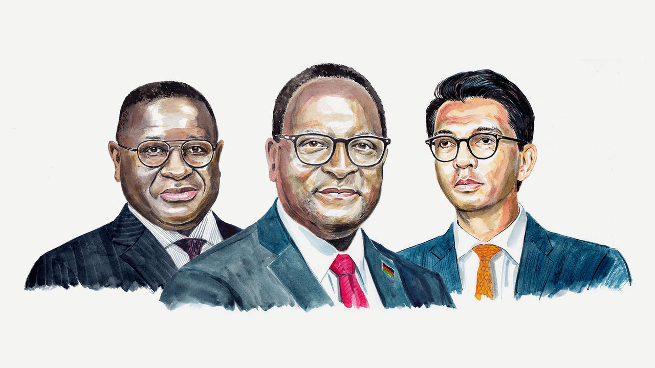 An illustration of Julius Maada, Lazarus Chakwera and Andry Rajoelina.