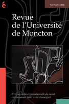 Couverture du numéro 'L’ethnographie organisationnelle du monde contemporain : faire, écrire et enseigner' de la revue 'Revue de l’Université de Moncton'