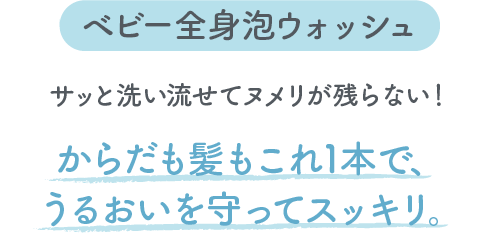 ベビー全身泡ウォッシュ サッと洗い流せてヌメリが残らない！からだも髪もこれ1本で、うるおいを守ってスッキリ。