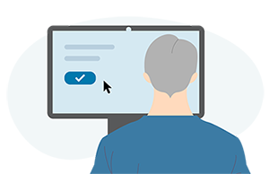 Man clicking on a checkmark on his computer monitor.
