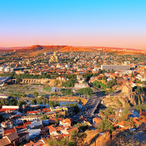 This photograph shows Tbilisi, Georgia, from the air.