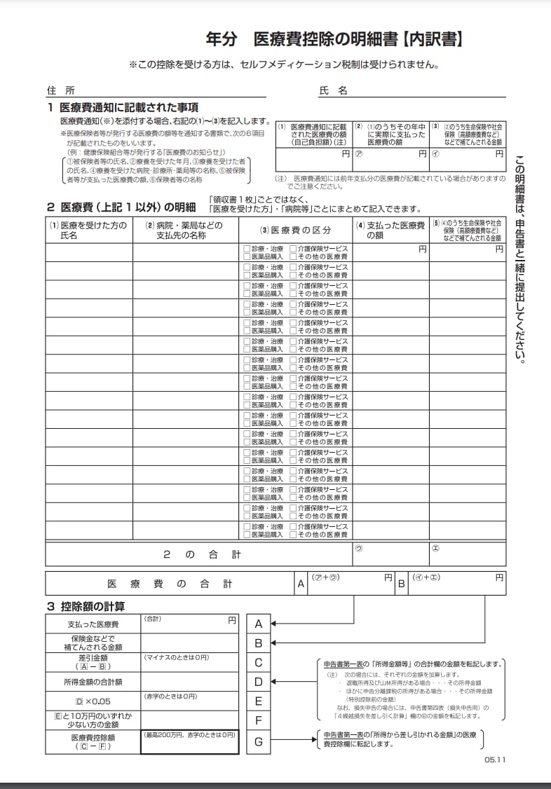 医療費控除の明細書