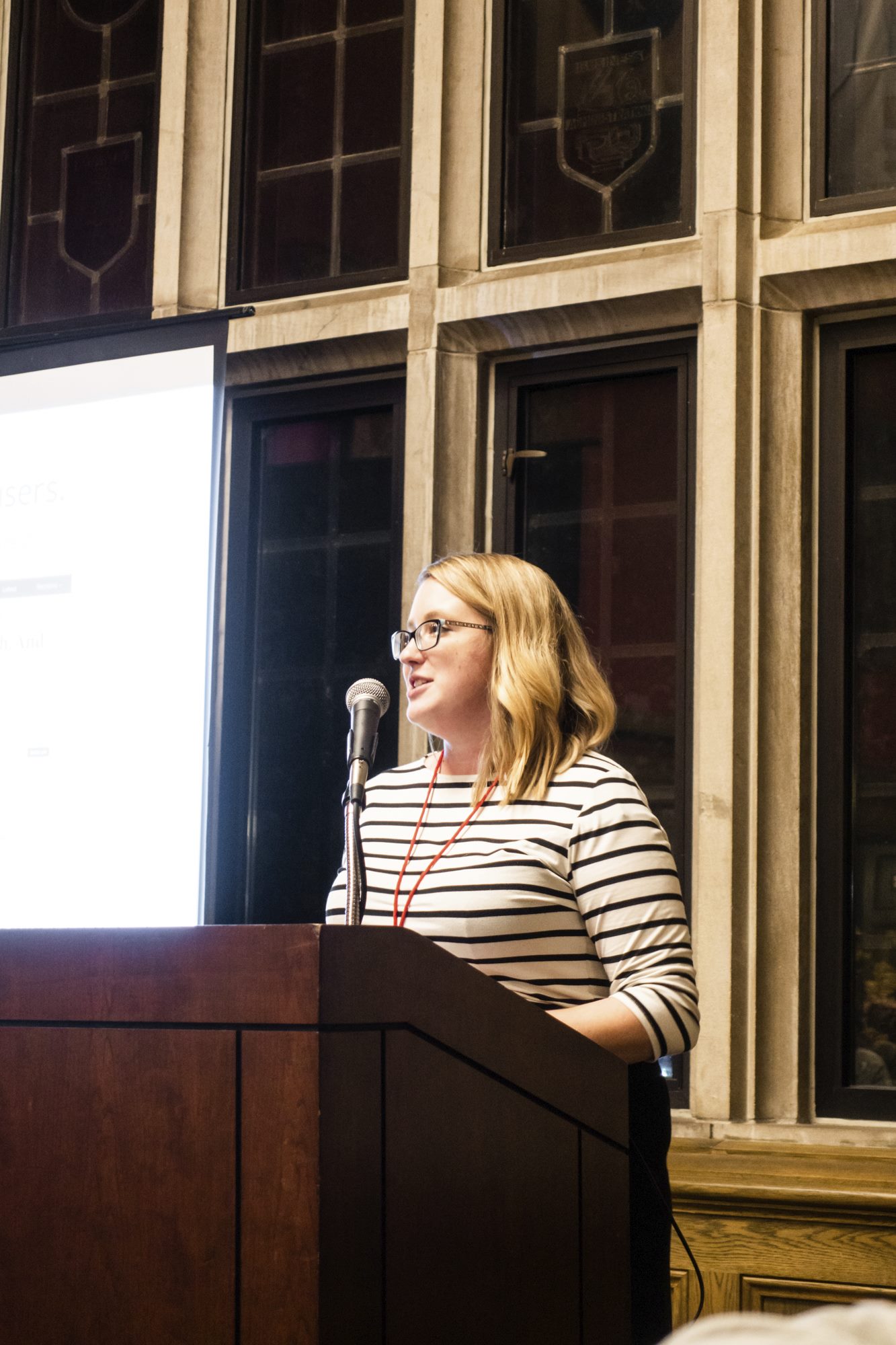 Haley presenting at a podium