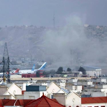 Smoke rises from an explosion outside the airport in Kabul, Afghanistan on August 26, 2021.