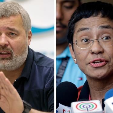 The 2021 Nobel Peace Prize was awarded to journalists Dmitry Muratov of Russia (left) and to Maria Ressa of the Philippines for their fight for freedom of expression.