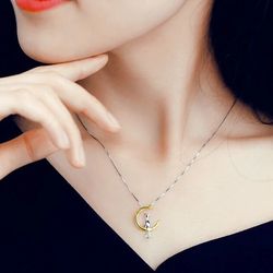 cat & moon pendant necklace jewelry