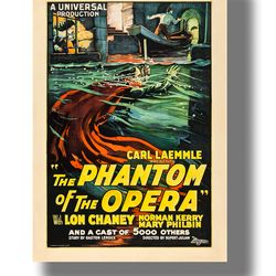theatrical poster "the phantom of the opera". an unusual gift in retro style. classic horror movie poster. 602.