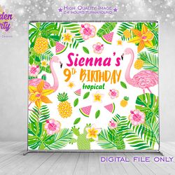 tropical custom backdrop, flamingo birthday, watermelon party