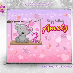 cute bear custom backdrop, animal party banner, teddy-bear backdrop, pink baby shower