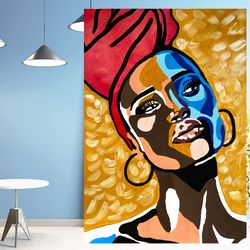 american woman painting black woman original art black woman wall art acrylic painting 16,5 × 23,3 by myrikart