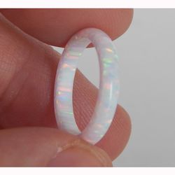 white opal wedding ring. solid opal ring. synthetic opal ring.