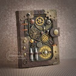 steampunk journal for him men notebook a6 "ammunition" blank notebook brown diary brother gift steampunk military gift