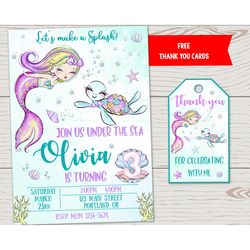 mermaid and turtle invitation little mermaid birthday invitation mermaid invitation magical under the sea party invite