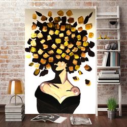 faceless painting woman original art portrait girl flowers artwork lady wall art