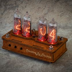 nixie tube clock case in-14 4-tubes table watch vintage gift  home decor  backlight is red