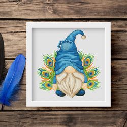 peacock, cross stitch pattern, gnome cross stitch, modern cross stitch,peacock cross stitch