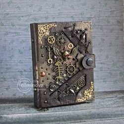 steampunk pirate style sailor gift fish lover gift "treasures of a ship's hold" steampunk notebook winged skull notebook