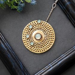 rotating pendant / round spinner pendant / aqua chalcedony jewelry / anti-stress pendant