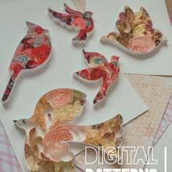 set of patterns for quilling - digital templates - christmas birds