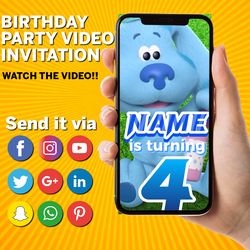 blue's clues & you video invitation, blues clues birthday party, blue's clues animated invitation, custom video