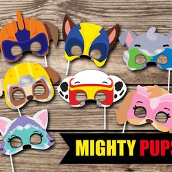 mighty pup party, mighty pup birthday props, mighty pup party, paw decorations, pup masks, mighty pups