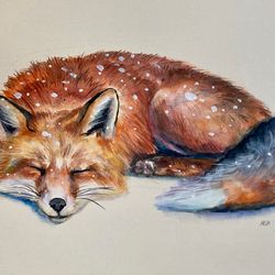 fox watercolor print, fox print, red fox wall decor, sleepy fox art, woodland print, nursery decor