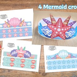 printable mermaid crowns, mermaid crowns kids, mermaid crown, mermaid party, mermaid birthday, princess party, mermaid