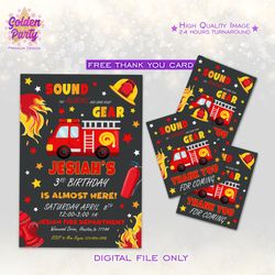 fire truck invitation, fire engine invite, fighter boy party, fire truck birthday