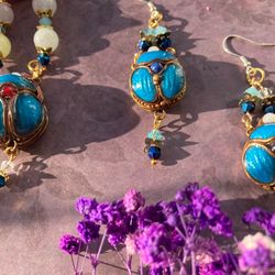 scarab beetle necklace and earrings.