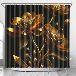 shower curtain with 6d ultra gold flower pattern