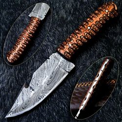 damascus full tang skinning hunting knife blade gut hook blade with cover