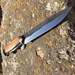 handmade 12 inches high carbon steel jungle knife with wood handle