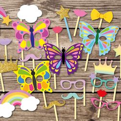 butterfly party, photo booth props, butterfly, printable party props, summer photobooth props, rainbow